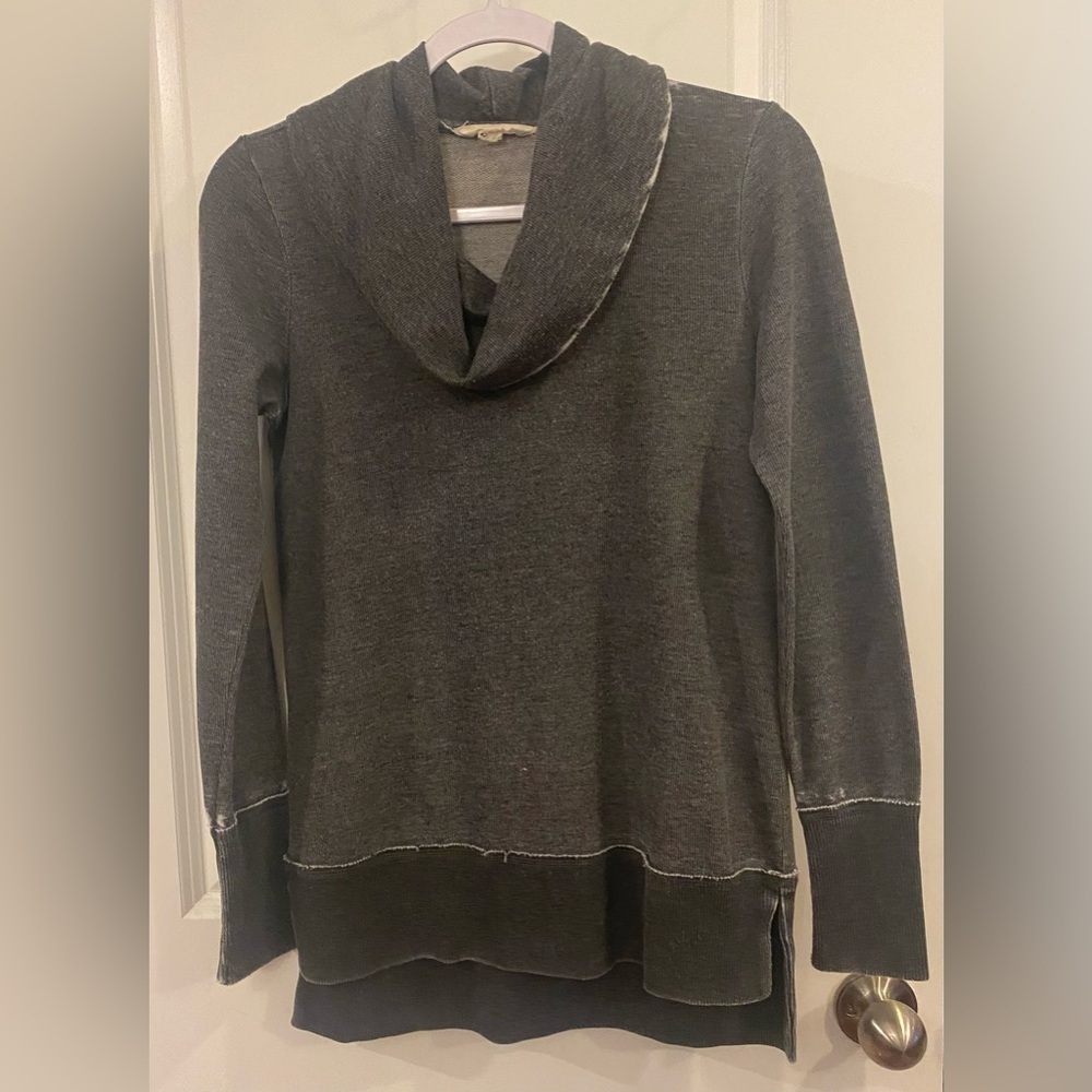 Lucky Brand Funnel Cowl Neck Long Sleeve Pullover Tunic Sweater Sz S Charcoal